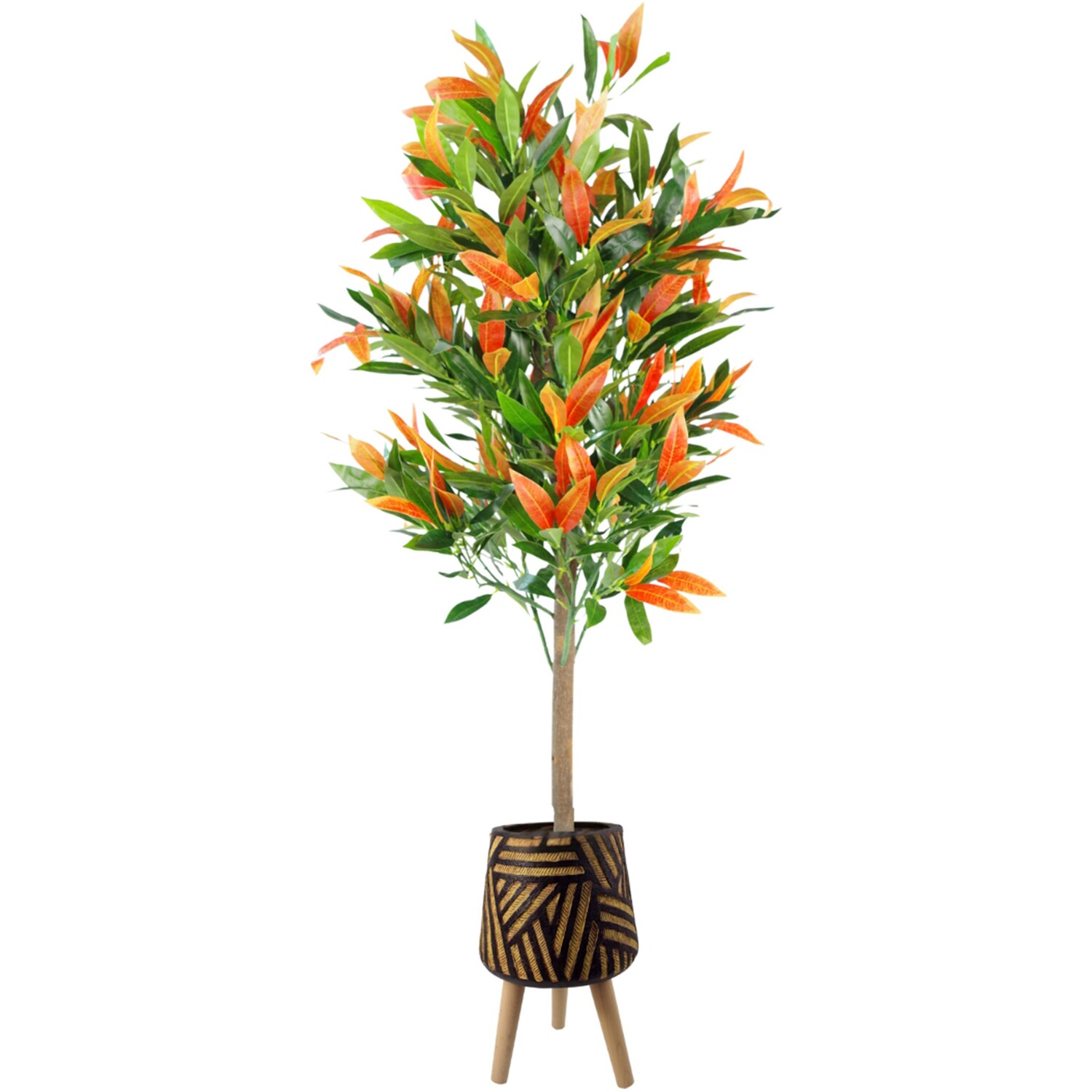 Pegdev 130cm Artificial Red Green Ficus Tree with Rustic Planter