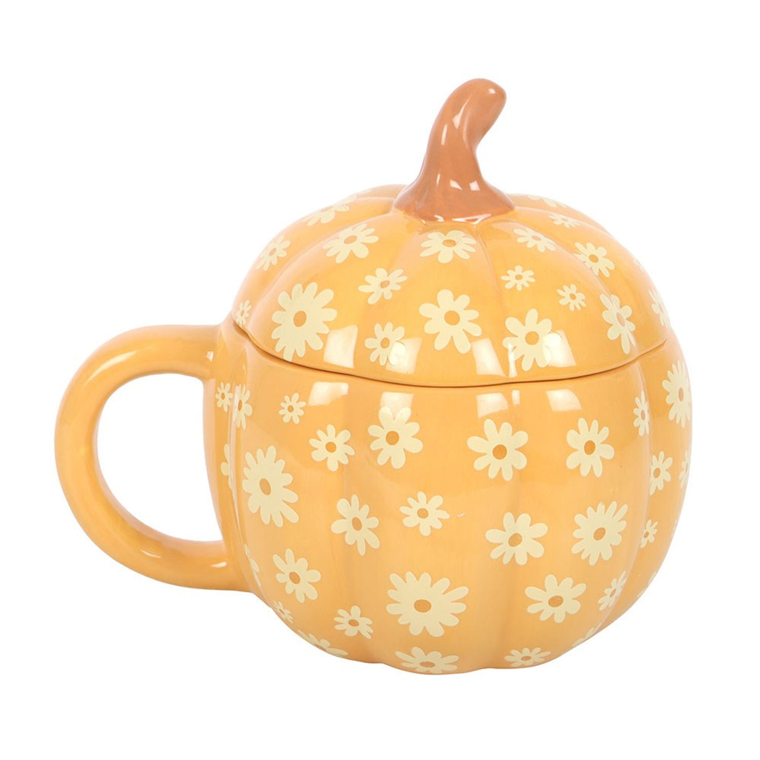 Something Different Groovy Ghosts Pumpkin Mug With Lid - Orange/White