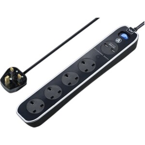 Masterplug 4 Socket Surge Protected Extension Lead 2 USB Ports Black