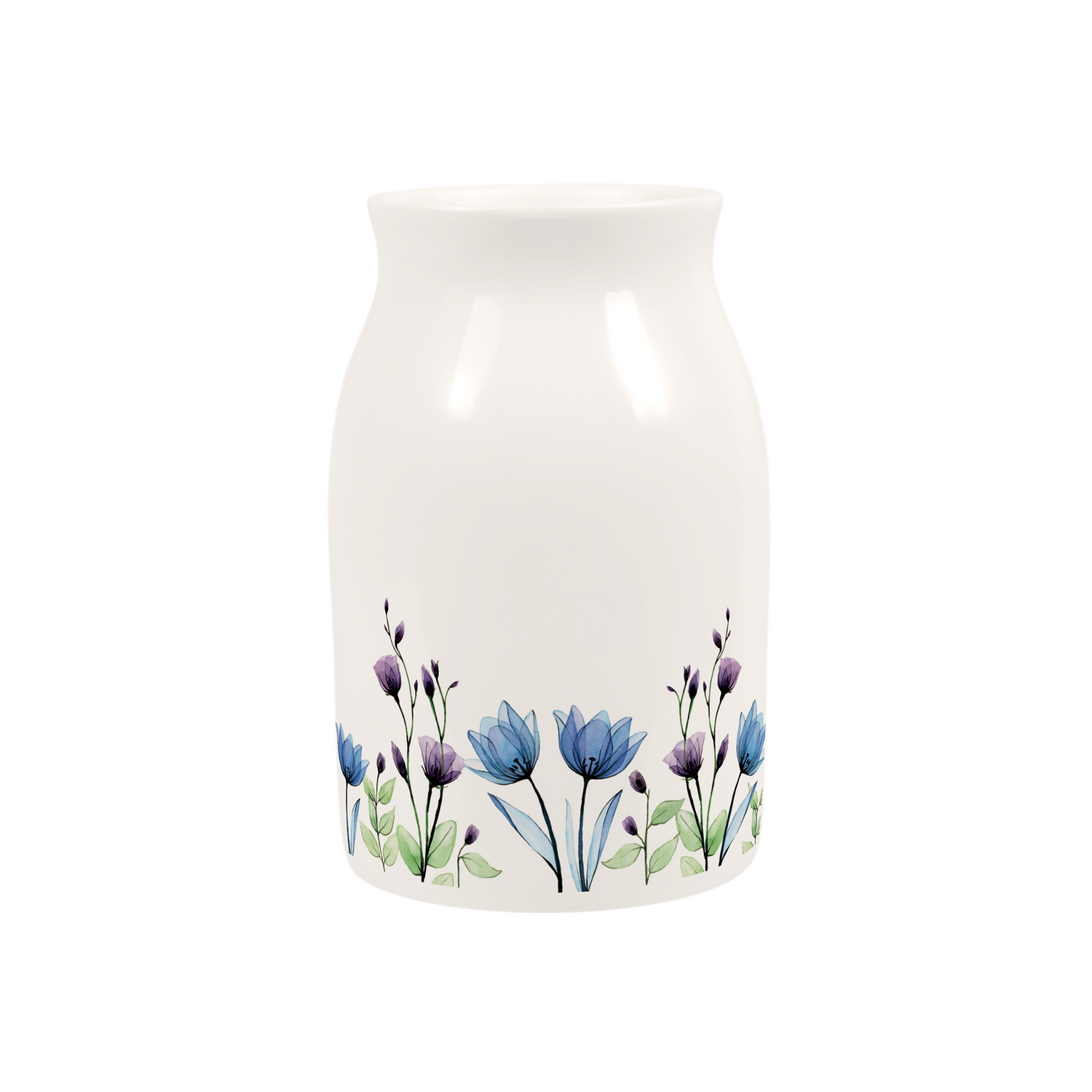 Blue & Purple Flowers Small Porcelain Vase - Multicoloured