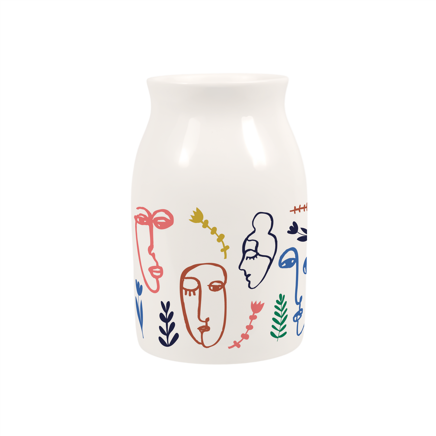 Colourful Faces Small Porcelain Vase - Multicoloured