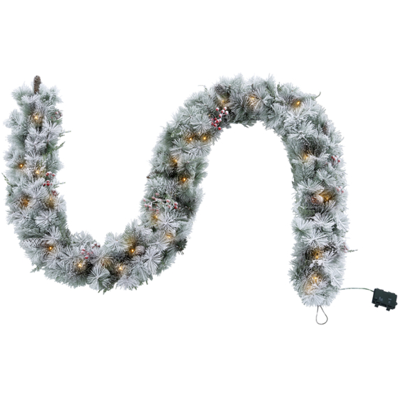 Aurora Winter Glow Christmas Garland, flocked white with multi colour and multi function