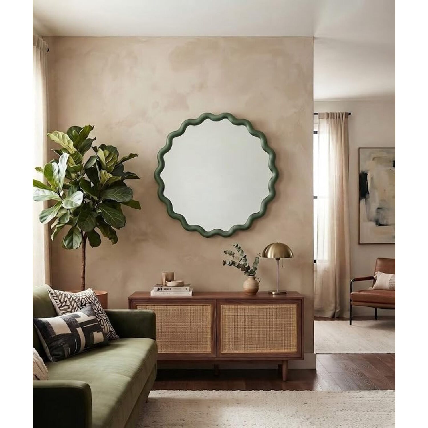 Deenz Round Wave Edge Gold Wall Mirror 49.5Cm - Green