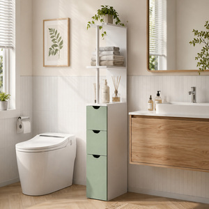 White and Light Green HOMCOM Tall Bathroom Cabinet Bathroom Storage Cabinet with Drawers shot 18189904