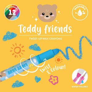 Pack of 12 Teddy Friends Twist-Up Wax Crayons