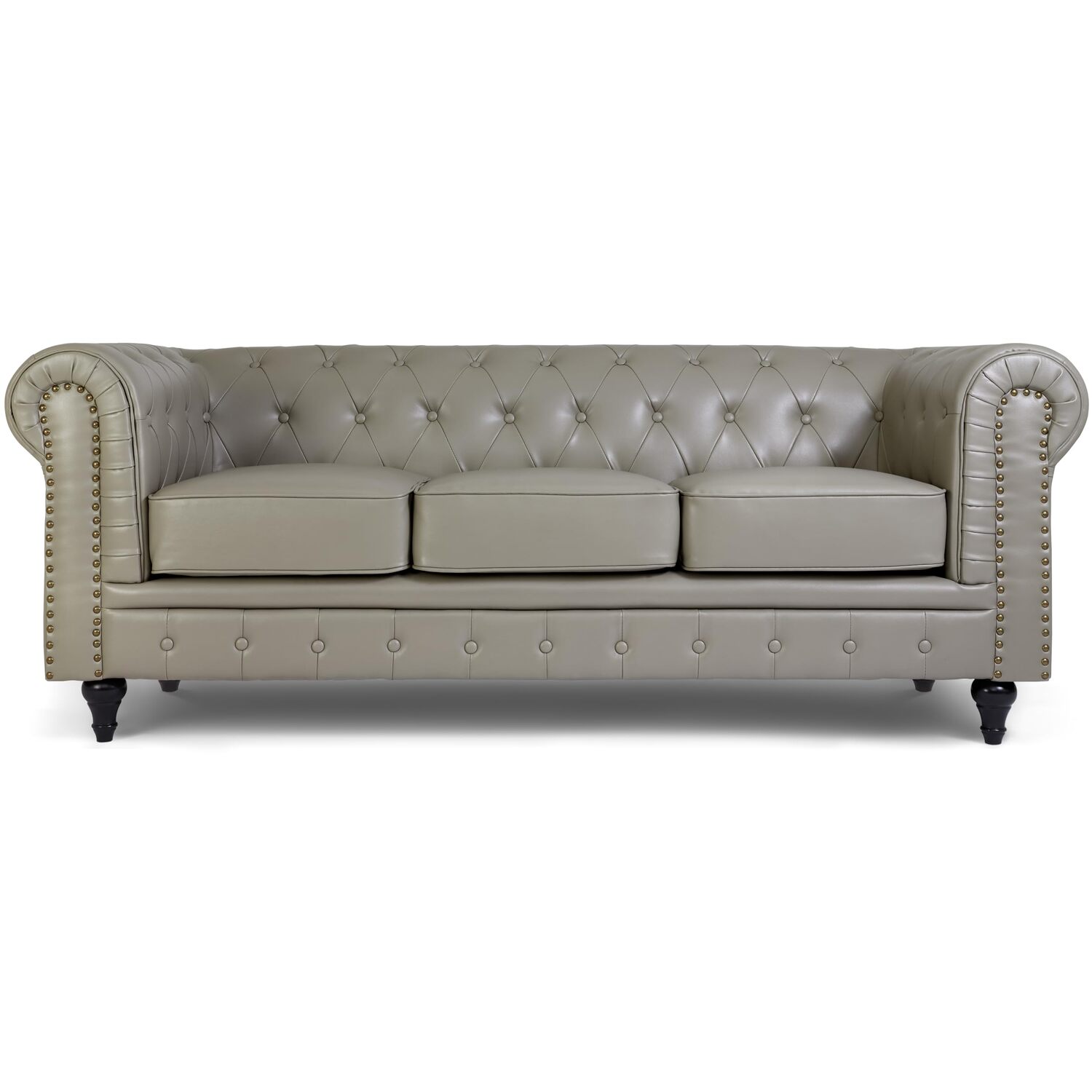 Bravich Chesterfield Scroll Arm Faux Leather Sofa - Grey