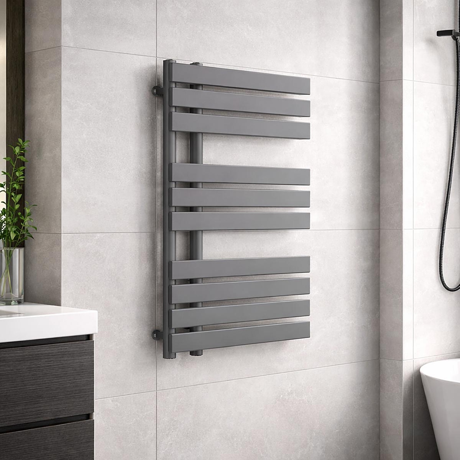 Lux Heat Anthracite Grey Open-Flat Designer Towel Radiator 800mm (H) x 600mm (W) - Image 2