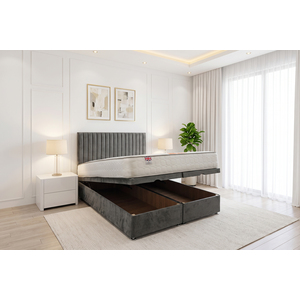 Grey / King / 200cm Emily End Opening Ottoman & Orthopaedic Mattress + 24
