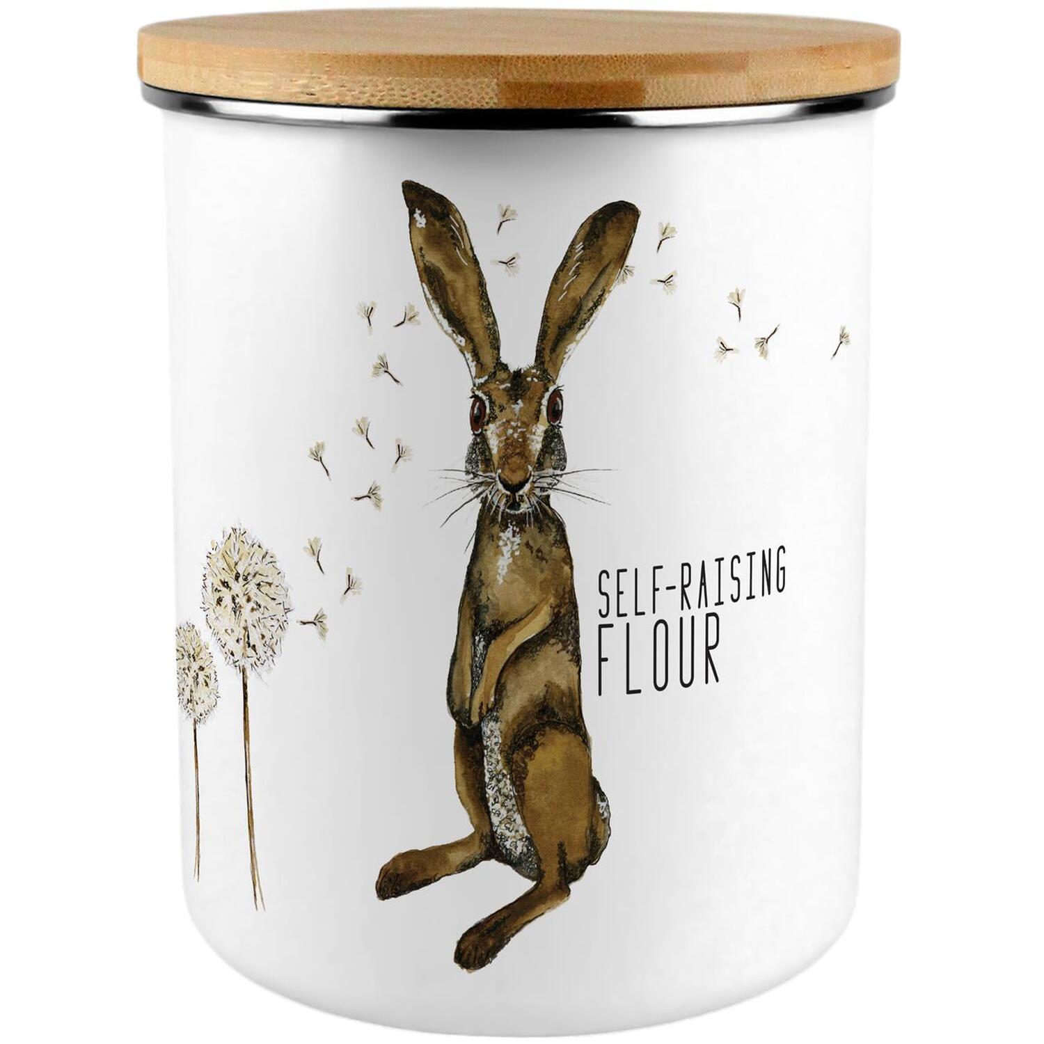 B&Q - Hares & Dandelions Self-Raising Flour CanisterCountryside Animals Large Enamel Kitchen Storage Container/gift - Image 2