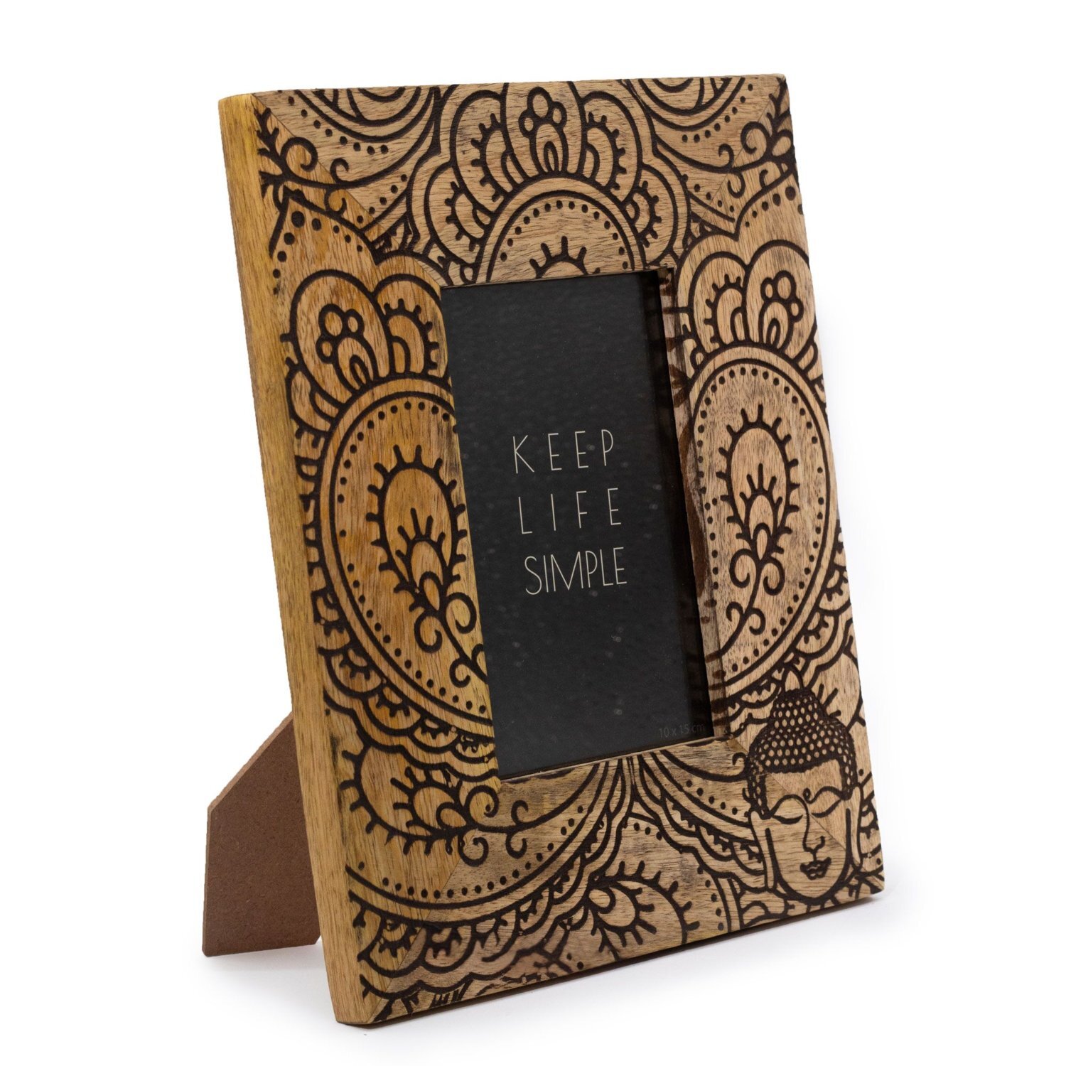 KDMD Elegant Black Mango Wood Buddha Frame for 10x15cm Photos in Brown | Size: 10x15 cm