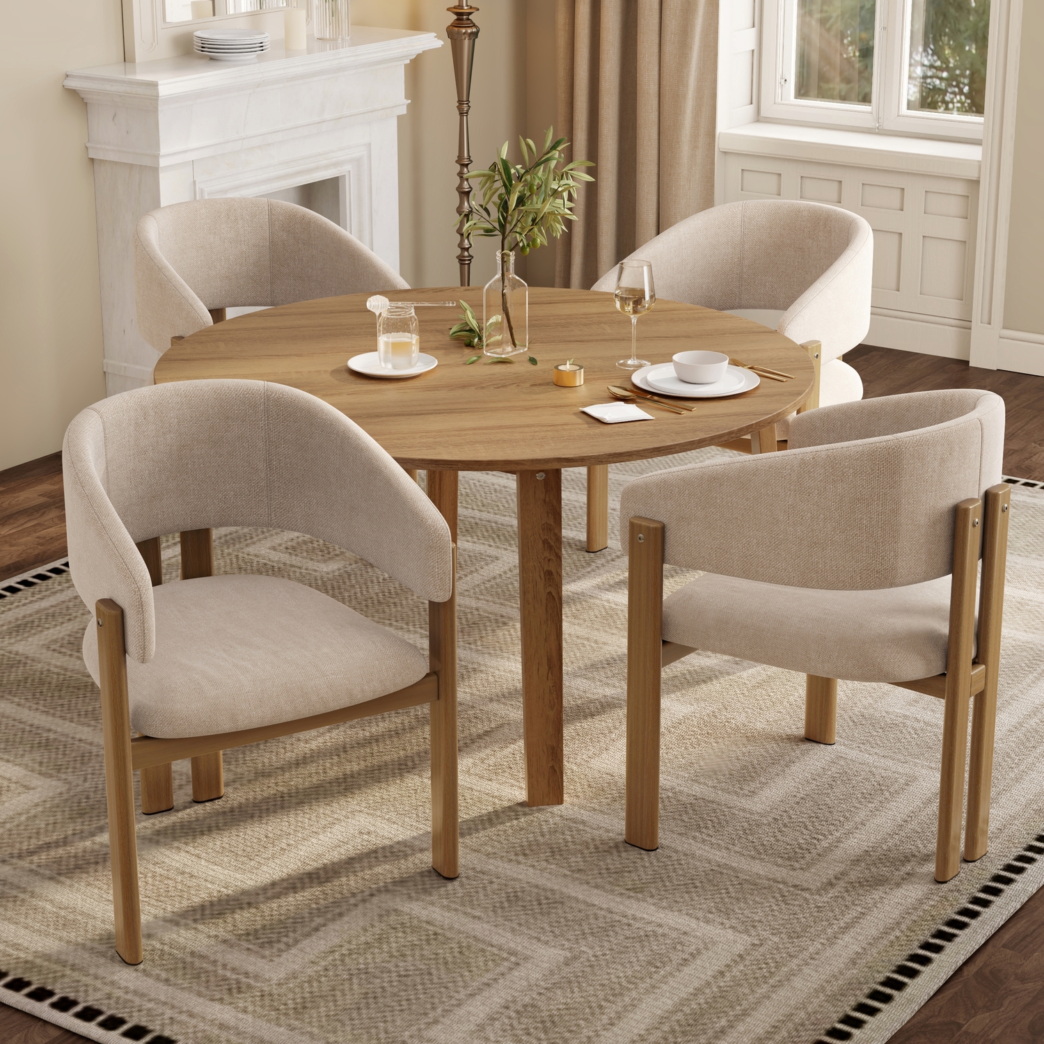 Aka Linen Dining Chairs With Metal Legs, Natural Wood Colour, Set Of 4 - Natural