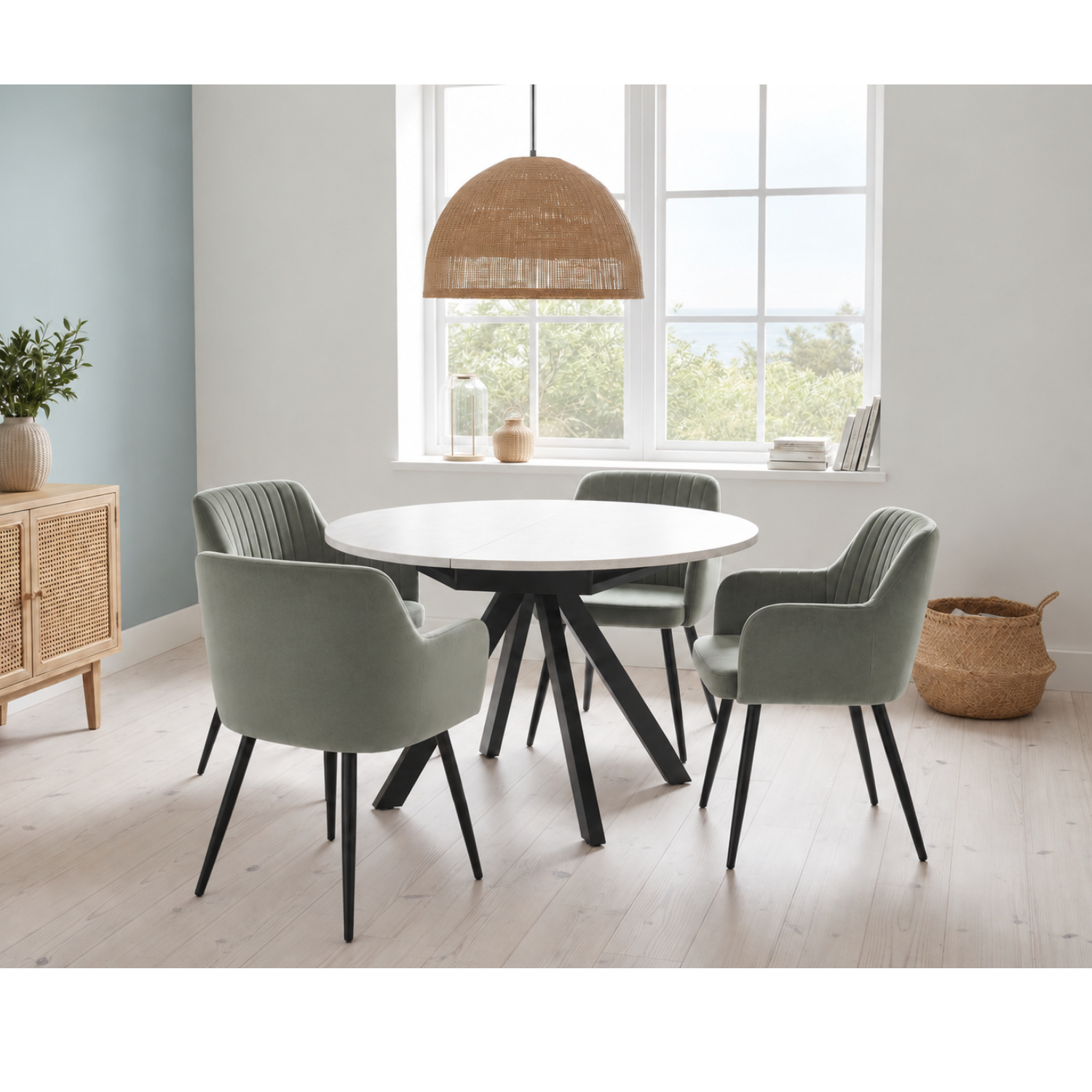 Rackhams Gray Harley Extendable Dining Table With 4 Charlotte Velvet Chairs - Image 4