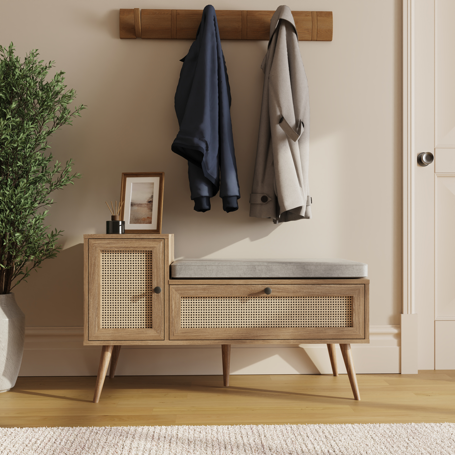 GFW - Shoe Cabinet - Oak Rattan - 2 Door - Image 5