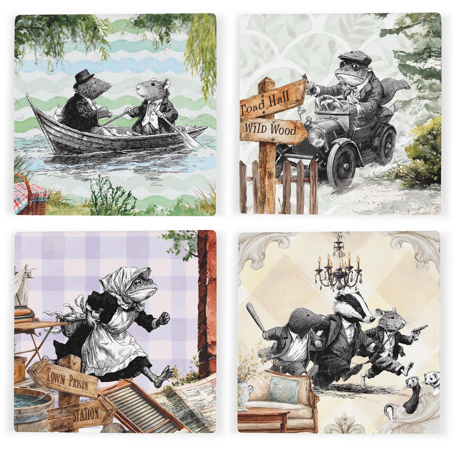 B&Q -  Wind In The Willows Ceramic Coaster SetStorybook Inspired GiftsSquare Drinks Coasters 4 Pack - Image 3