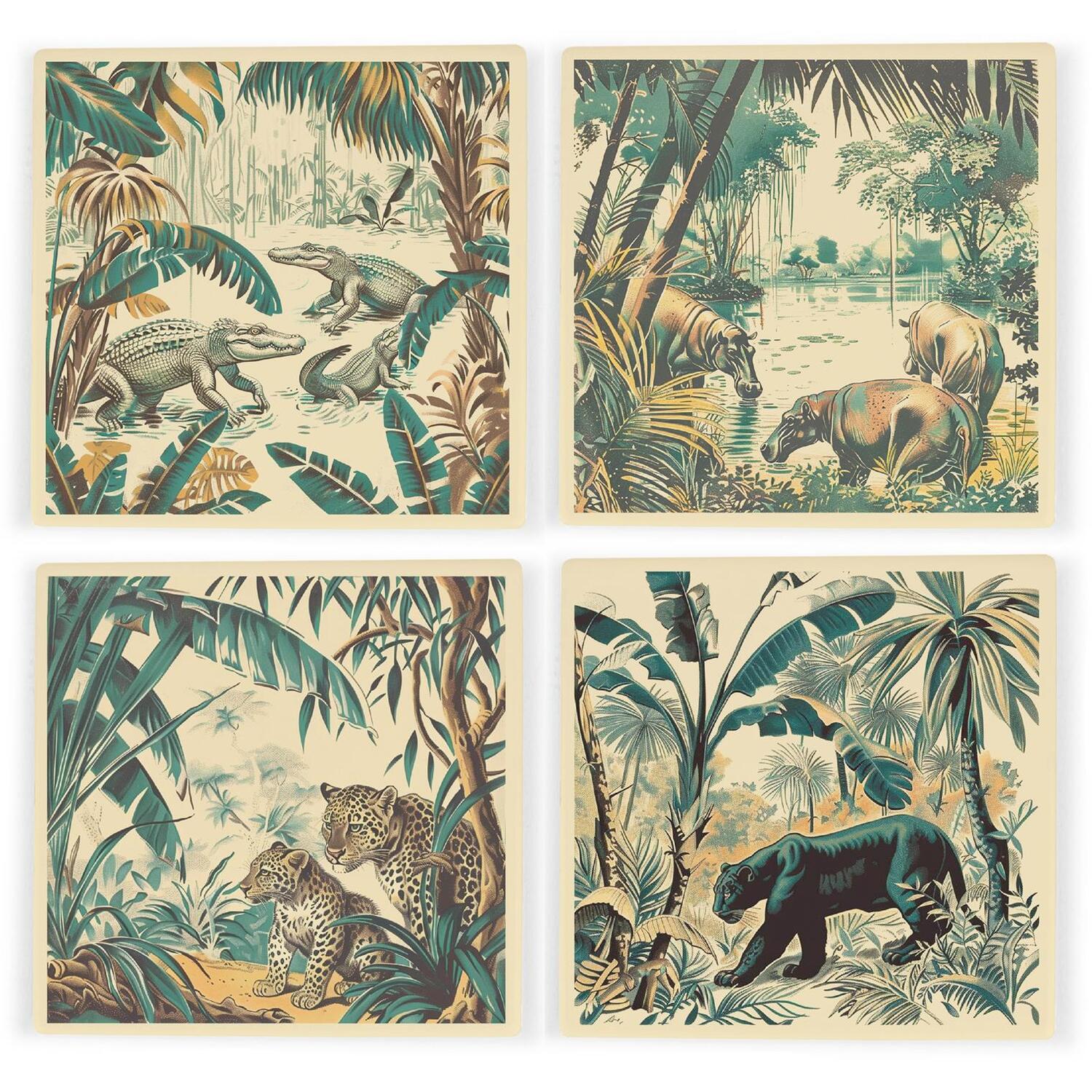 Vintage Jungle Ceramic Coaster Set - Exotic Safari Animals Gift - Set of 4 - Image 3