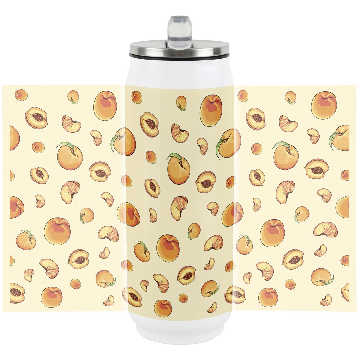 Purely Home Peach Fruits Large Drinking Can Flask With Straw - Multi