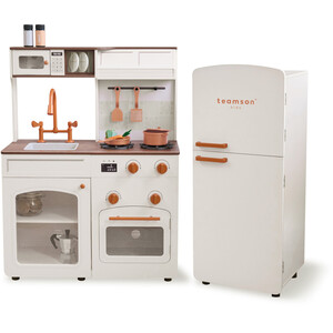 Teamson Kids Wooden Play Kitchen with Modular Fridge, Sink & 14 Accessories A