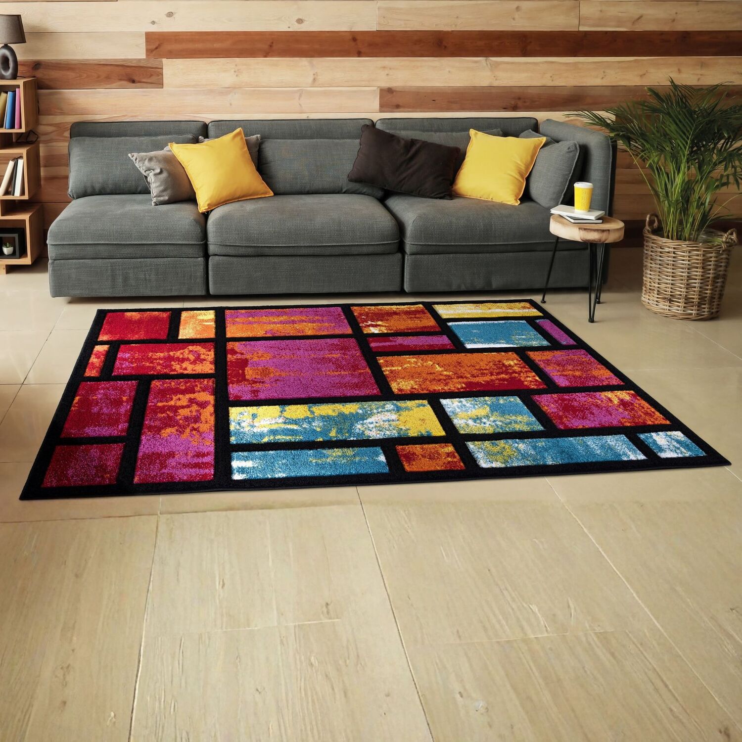 Smart Living Wholesale Ltd. Modern Hand Carved Multicolour Soft Thick Area¿Rug - Stripes - Rectangles / 60Cm