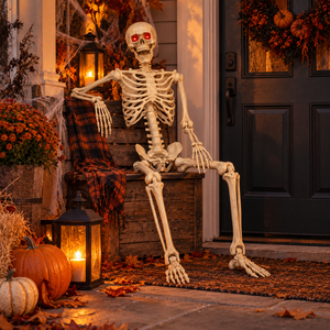Pack of 3 5ft Poseable Halloween Skeletons with Red LED Eyes