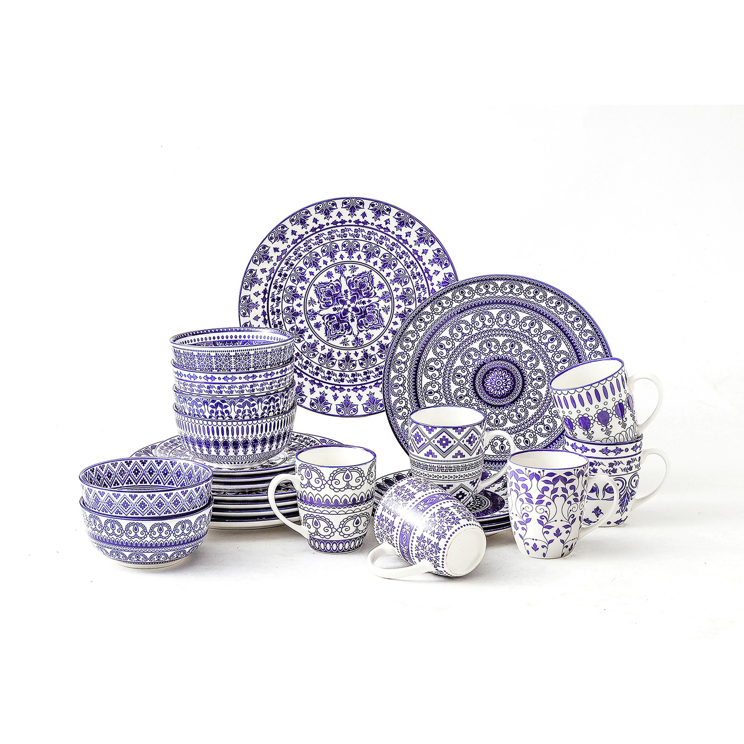Simpa Blue Florentine Dinner Set - Blue / 24