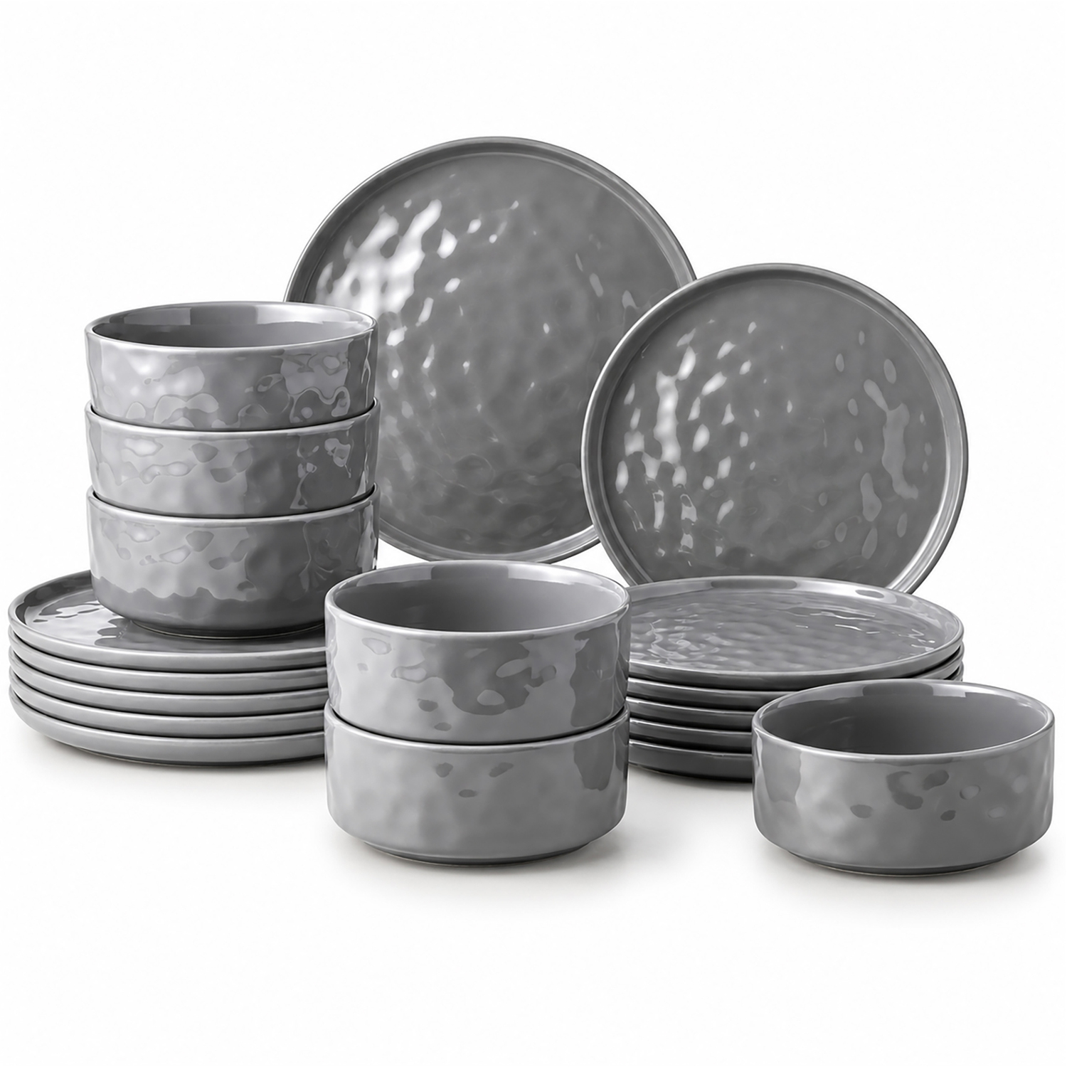 Simpa Unisex Grey Artisan Hammered Range Stoneware Dinner Set In | : Size 18 Pack - Image 2