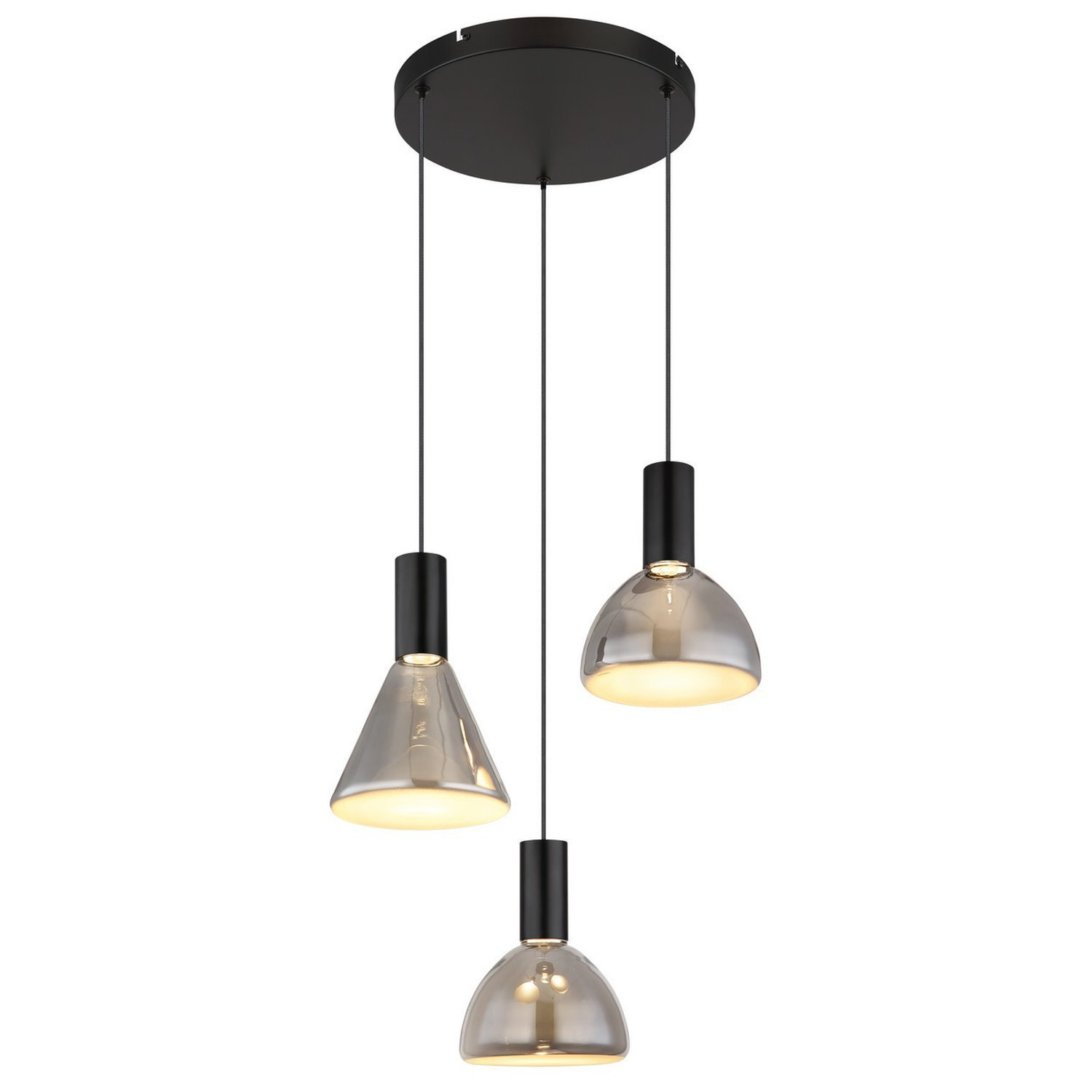 B&Q -  Luminosa Labora Cluster Pendant Ceiling Light Matt Black Smoke Glass Shade 3X Led 3000K - Image 4