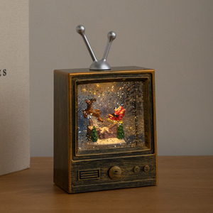 Retro TV Christmas Water Spinner with Santa Scene