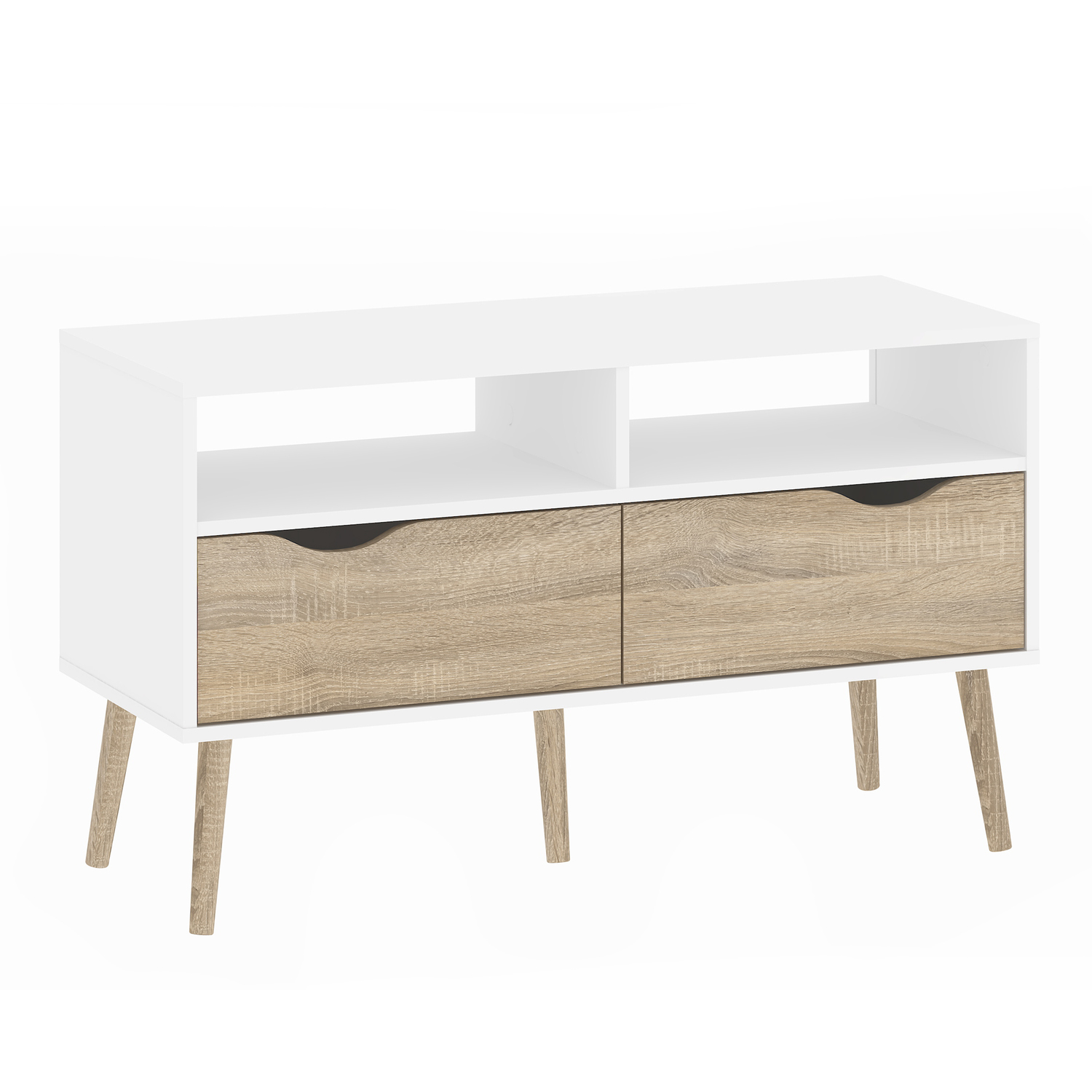 Toyen TV Unit Two Drawers - White and Oak thumbnail