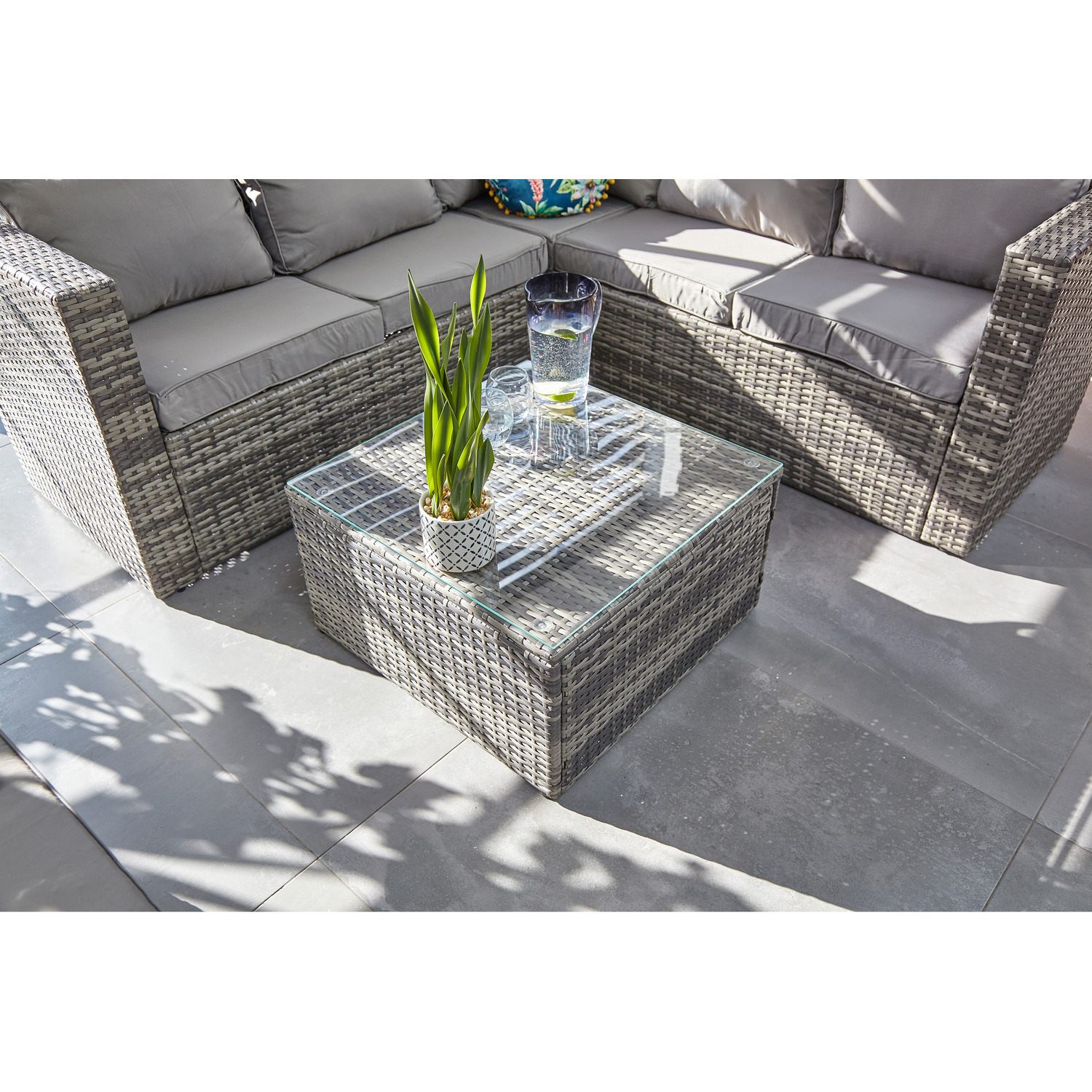 5 Seater Corner Sofa Grey Rattan Set - Grey Without Rain Cover