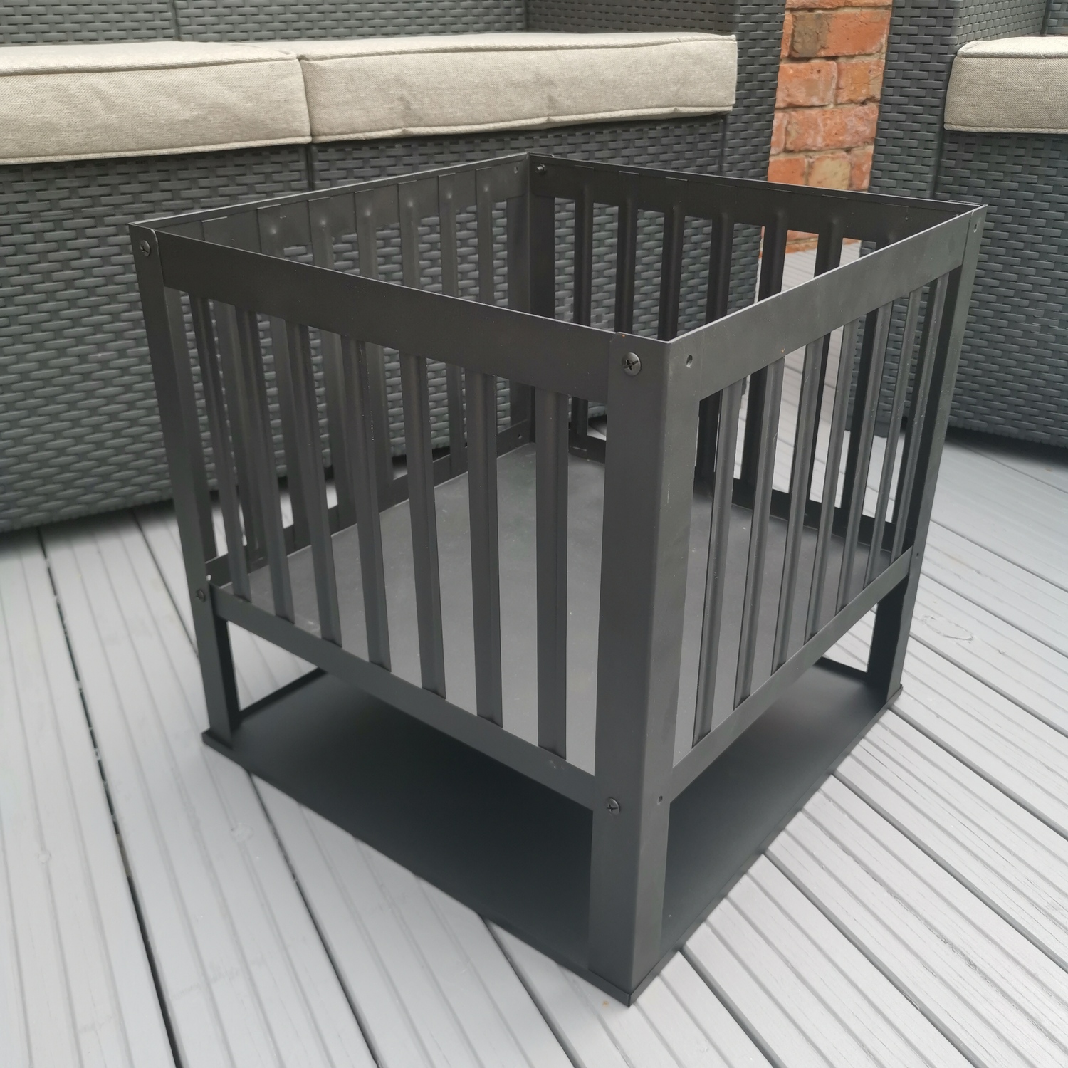40cm Square Fire Pit Basket Garden Patio Wood Solid Fuel Burner - Black