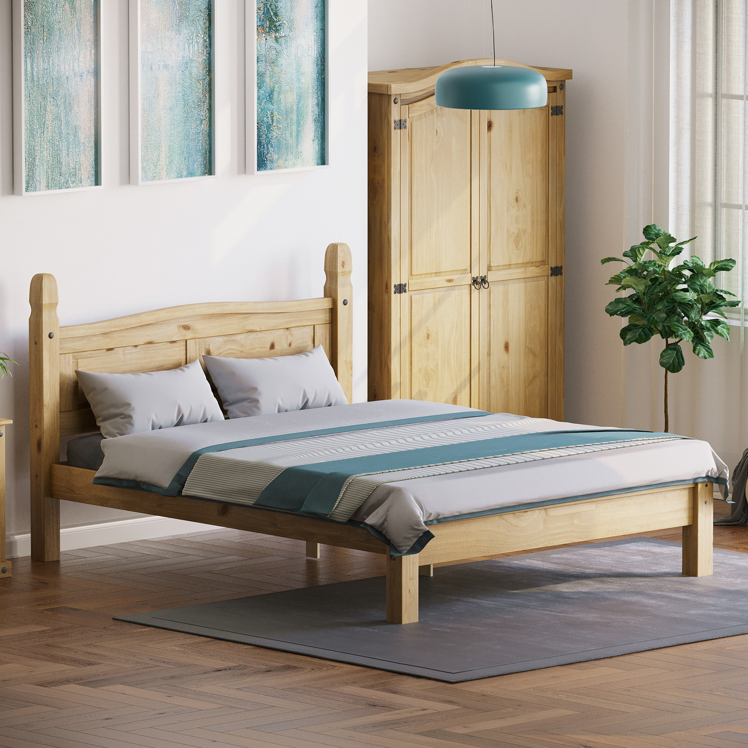 Corona Solid Pine Wood Bed Frame - Pine - Low Foot End  / King