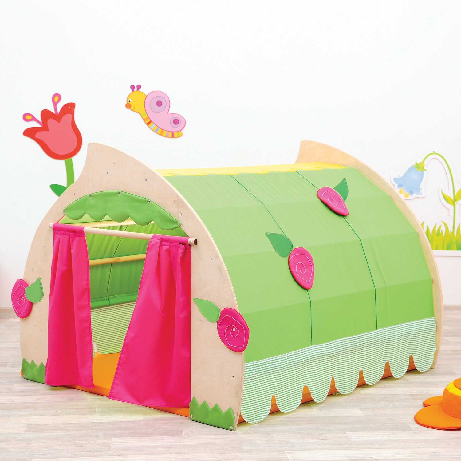Image of Kids Wooden Indoor Playhouse Garden Inspired Hideout - Multicolour