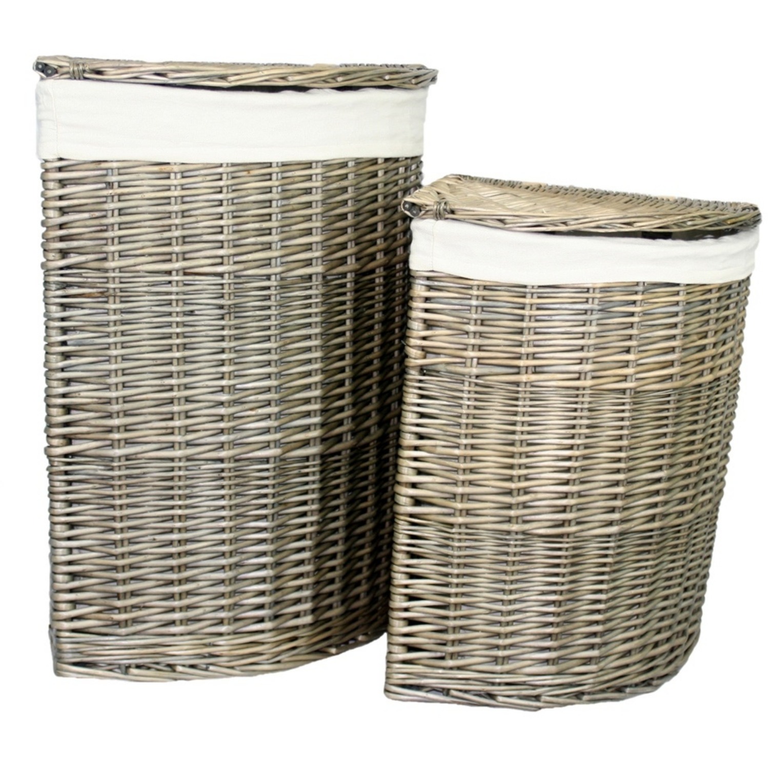 Antique Wash Corner Laundry Basket with Off White Lining - Brown Grey / 60cm