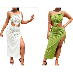 Sloping Shoulder Hollow Wrap Dress