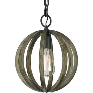Allier Spherical Cage Ceiling Mini Pendant Dark Wood, Antique iron, E27