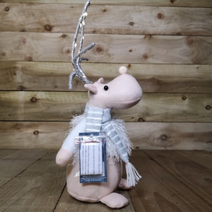 Pink Large Battery Operated Plush White Christmas Reindeer with LED Lit Antlers shot 2548143