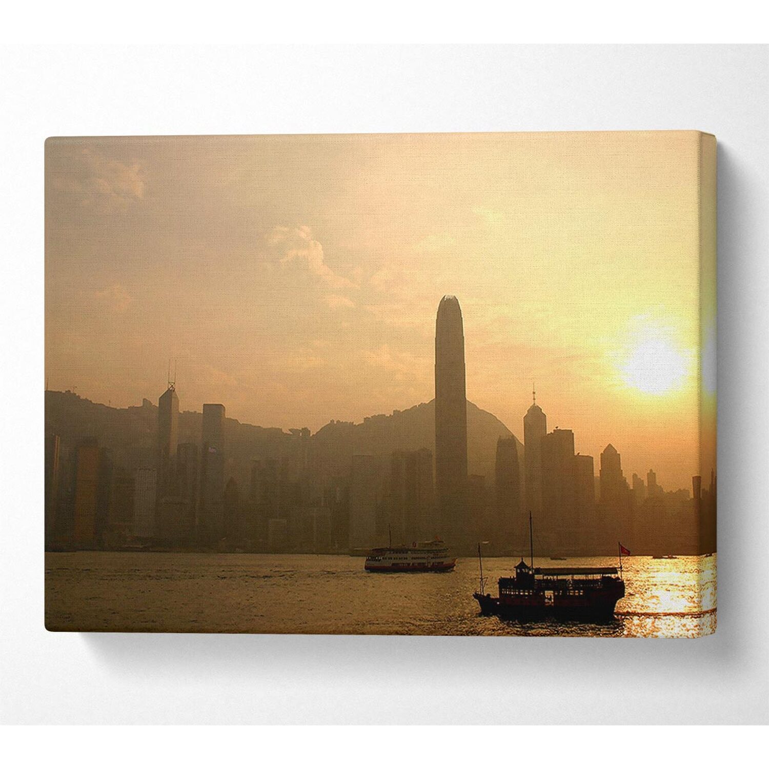 Wallart-Direct - Hong Kong Misty Morning Sunrise Canvas Print Wall Art - Yellow / 101.6cm thumbnail