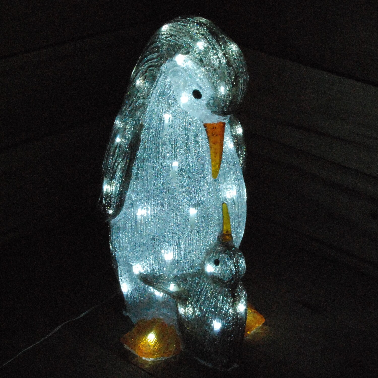 Cool White LED Acrylic Penguin with Baby Christmas Decoration - White & Black