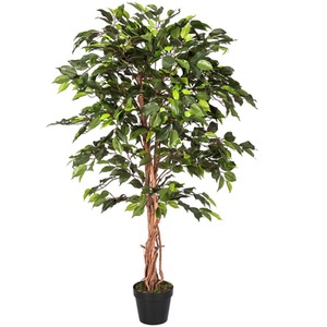 Homescapes Green Ficus Tree Artificial Plant with Twisted Real Wood Stem, 4 Ft
