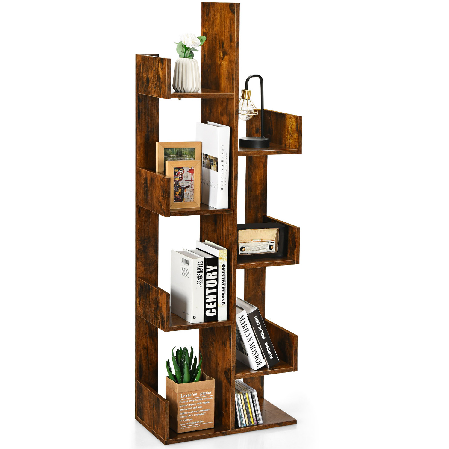 COSTWAY - 8-Tier Bookcase Display Shelf - Brown thumbnail