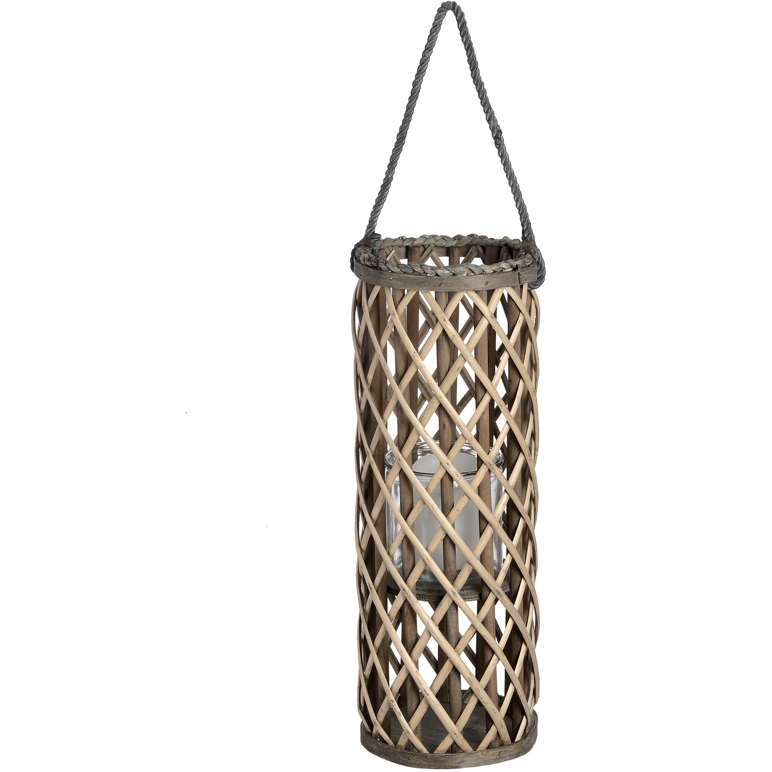 Image of Small Wicker Lantern with Glass Hurricane&hellip;