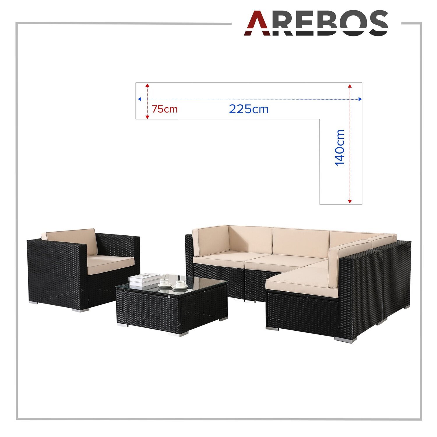 Polyrattan Garden Furniture With Armchair - Black