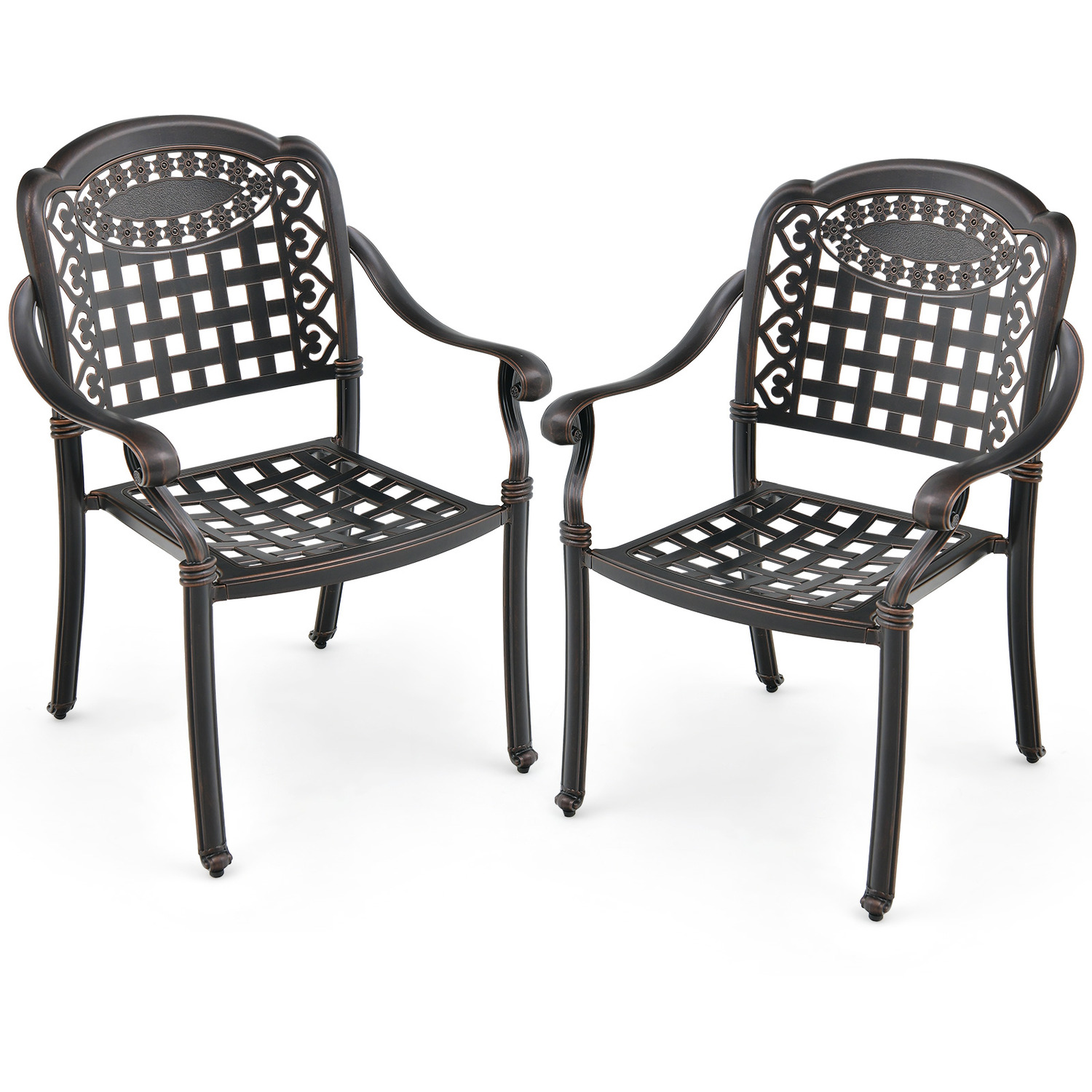 2 Pack Cast Aluminum Patio Garden Chairs - Bronze