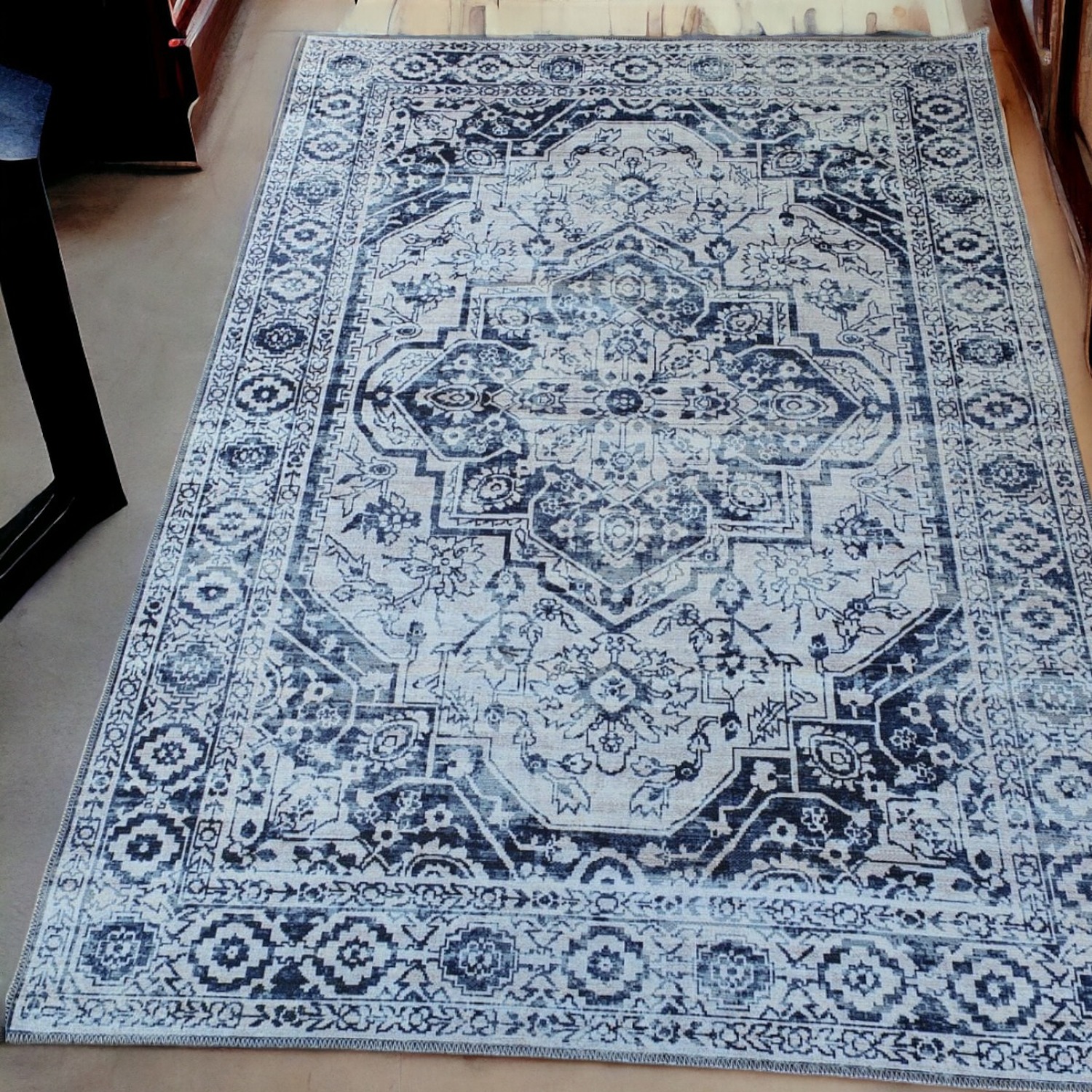 The Rug Wholesaler - Traditional Grey Non Slip Oriental Living Room Rug - Bae - Grey / 120cm thumbnail