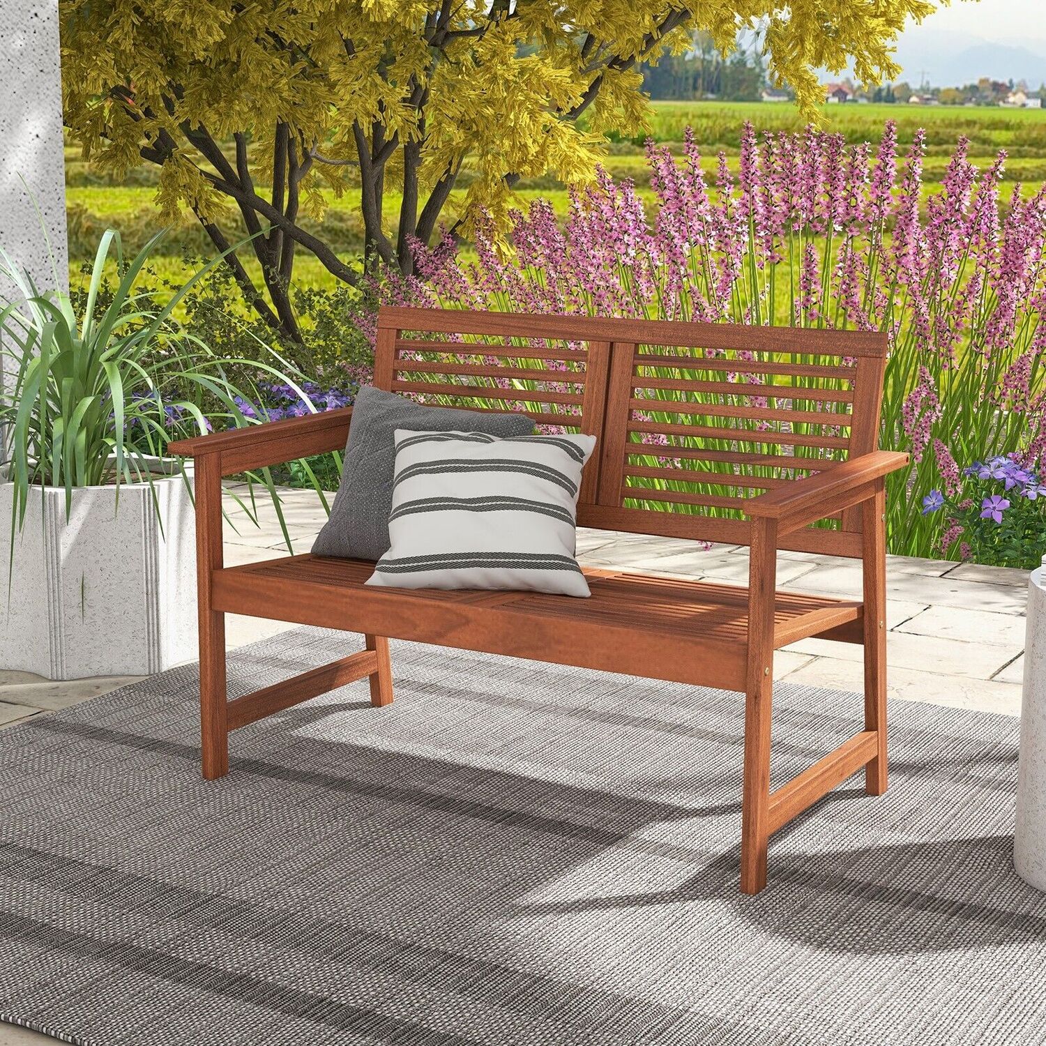 Garden Bench Patio Lounger Loveseat - Brown