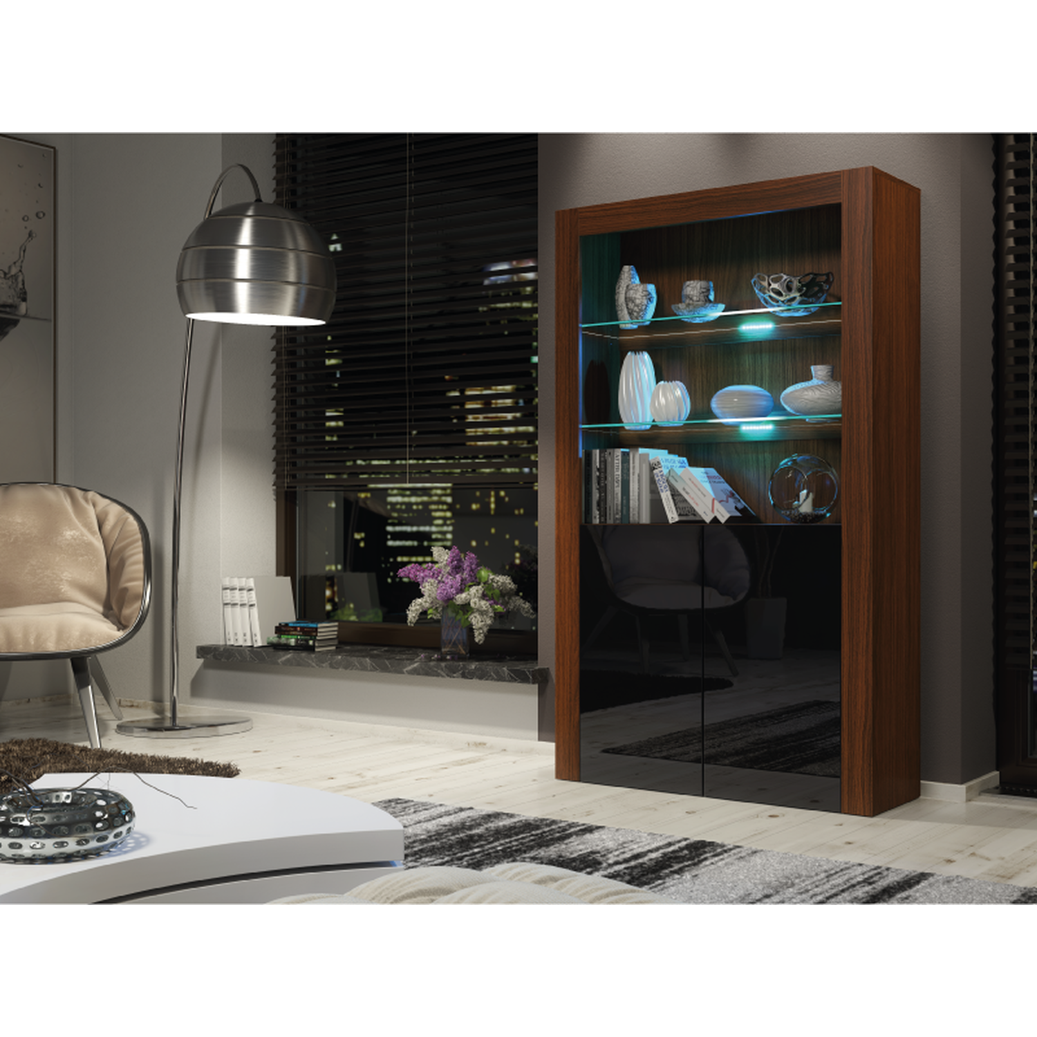 Spectrum Modern Display Cabinet - Walnut Black