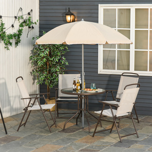 Beige Outsunny Garden Textilene Chairs Plus Table and Parasol Bistro Set shot 5287483