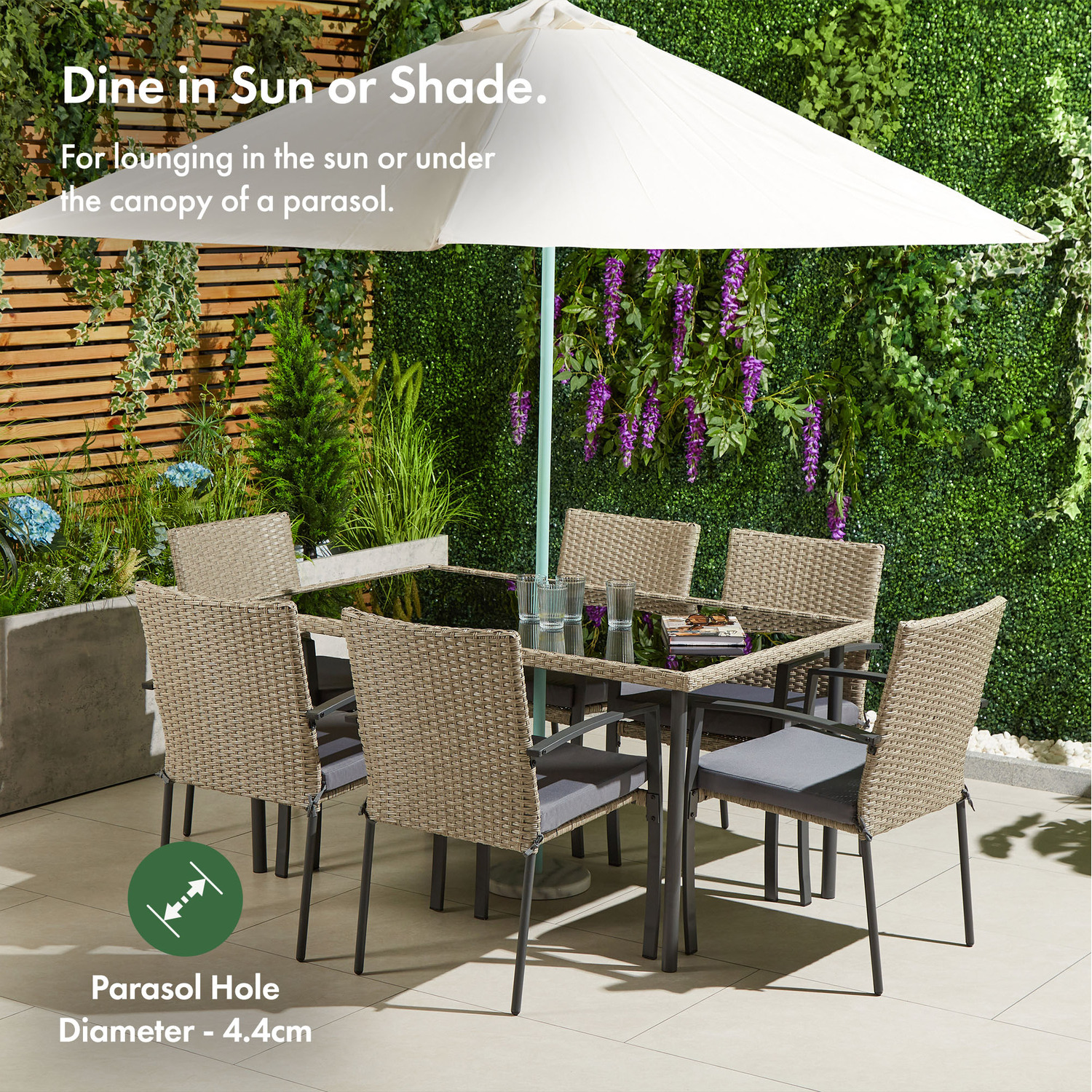 Garden Dining Table And Chairs Set 6 Seater - Natural