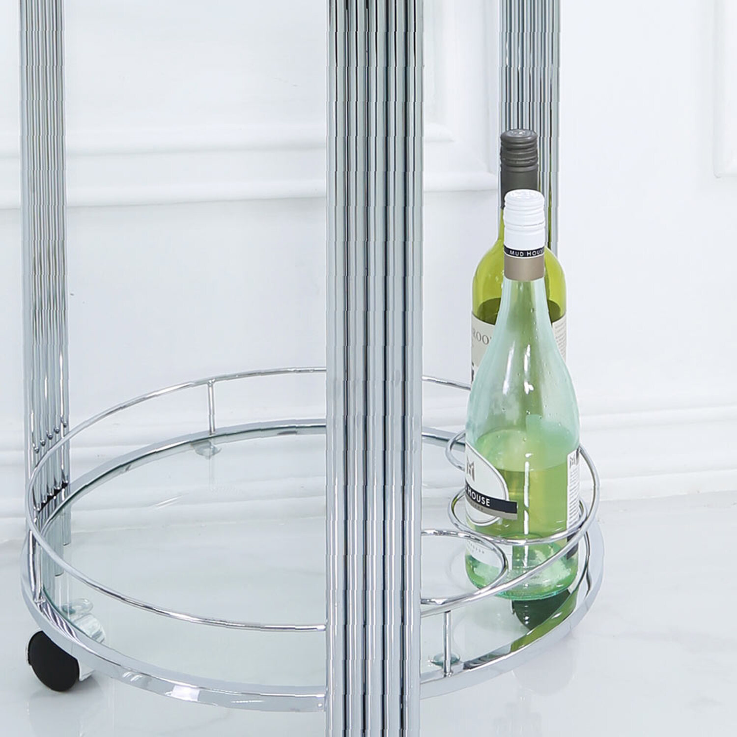 2 Tier Glass Serving Drinks Trolley Bar Cart - Silver
