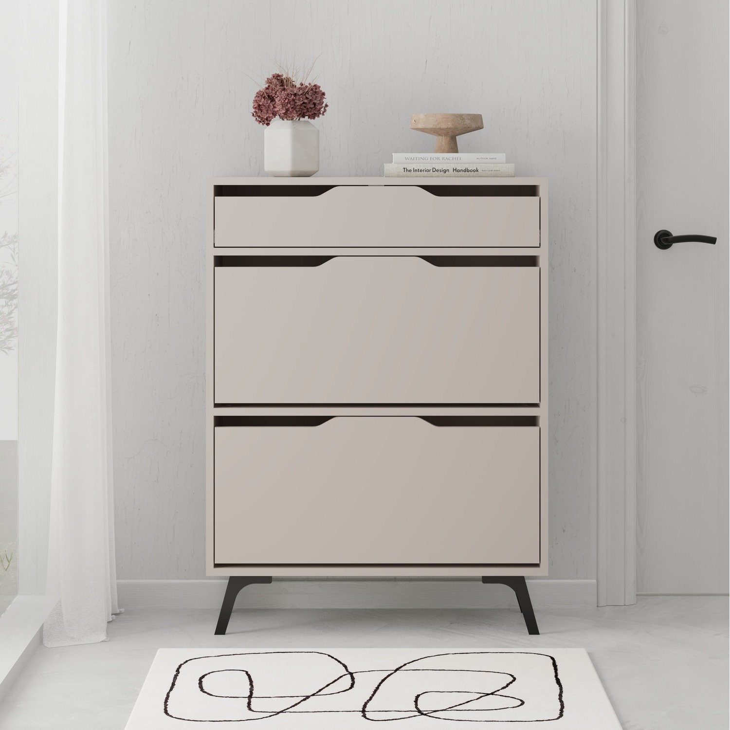 Decortie Asta Modern Shoe Cabinet 1 Drawer 2 Drop-Doors - Mocha Grey